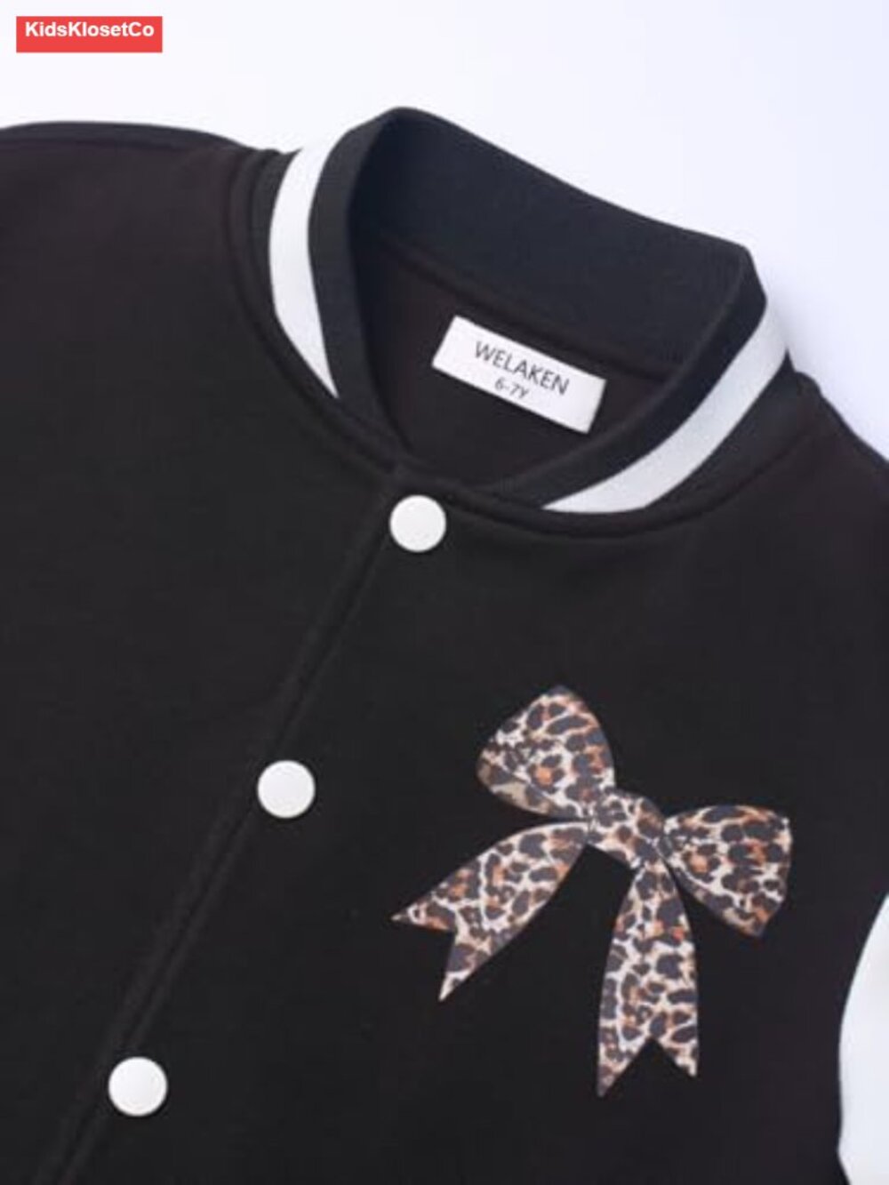 Girls Varsity Bomber Jacket Snap Closure with Pockets - Picture 5 of 6
